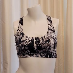 Black and White Marble Print Sports Bra